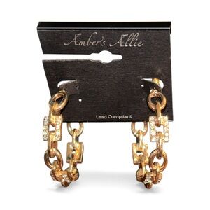 AMBER’S ALLIE Gold-tone, Chain-link Hoop Earrings featuring Pavé crystal accent
